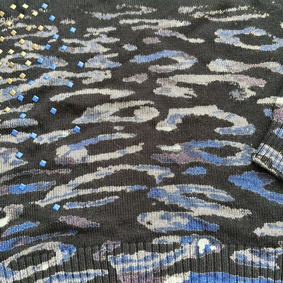 Desigual | Black and Blue Animal Print Patterned Sweater Size Extra Small - Picture 2 of 13